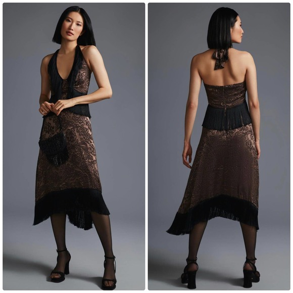 Anthropologie Dresses & Skirts - NWT Anthropologie Fringed Velvet Halter Dress